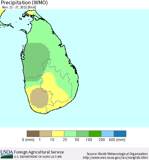Sri Lanka Precipitation (WMO) Thematic Map For 11/21/2022 - 11/27/2022
