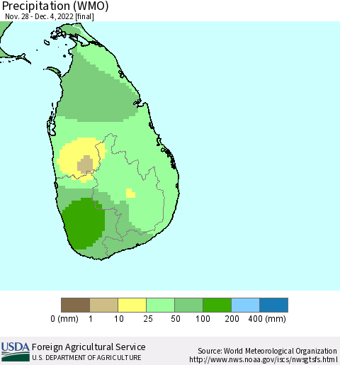 Sri Lanka Precipitation (WMO) Thematic Map For 11/28/2022 - 12/4/2022