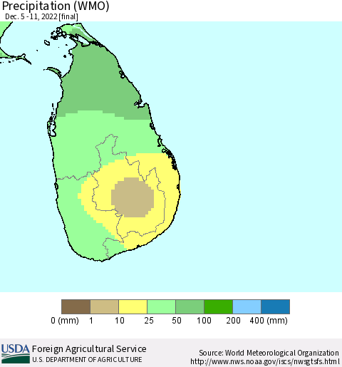 Sri Lanka Precipitation (WMO) Thematic Map For 12/5/2022 - 12/11/2022