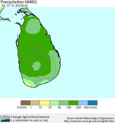 Sri Lanka Precipitation (WMO) Thematic Map For 12/19/2022 - 12/25/2022