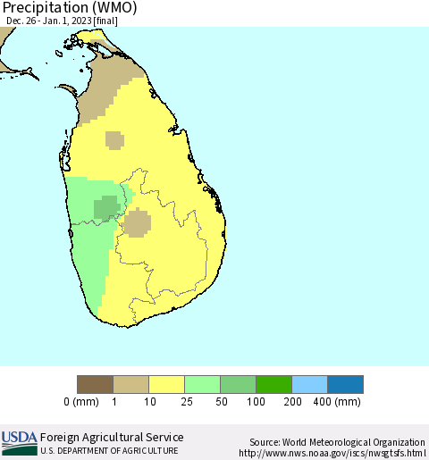 Sri Lanka Precipitation (WMO) Thematic Map For 12/26/2022 - 1/1/2023