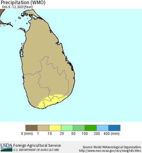 Sri Lanka Precipitation (WMO) Thematic Map For 2/6/2023 - 2/12/2023