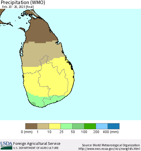 Sri Lanka Precipitation (WMO) Thematic Map For 2/20/2023 - 2/26/2023