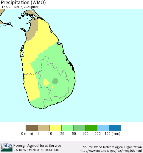 Sri Lanka Precipitation (WMO) Thematic Map For 2/27/2023 - 3/5/2023