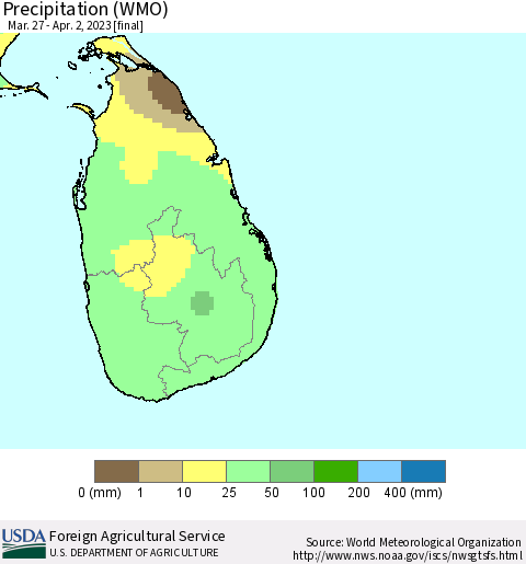 Sri Lanka Precipitation (WMO) Thematic Map For 3/27/2023 - 4/2/2023