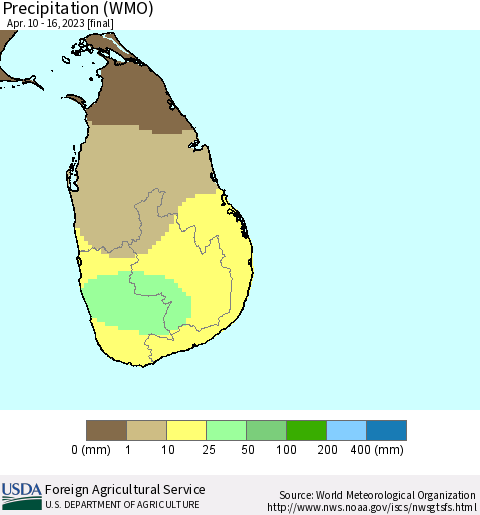 Sri Lanka Precipitation (WMO) Thematic Map For 4/10/2023 - 4/16/2023