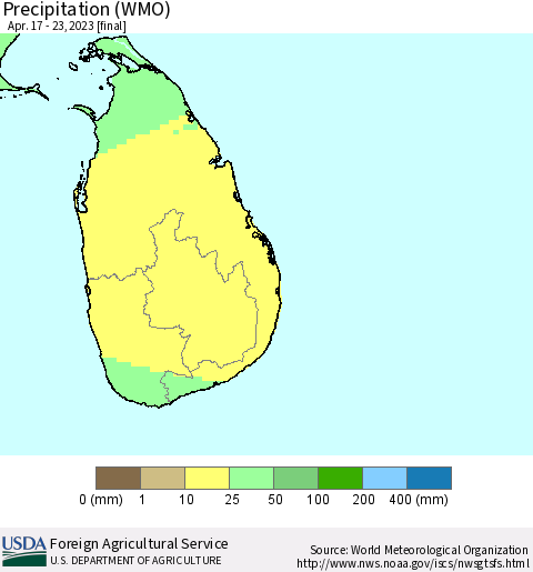 Sri Lanka Precipitation (WMO) Thematic Map For 4/17/2023 - 4/23/2023