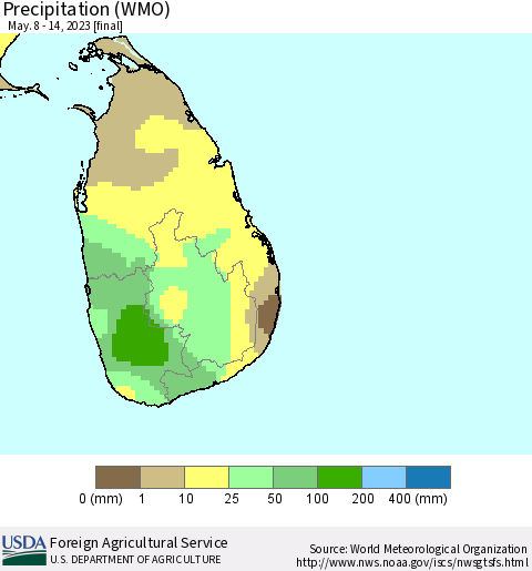 Sri Lanka Precipitation (WMO) Thematic Map For 5/8/2023 - 5/14/2023