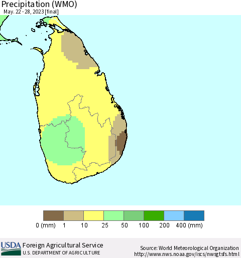 Sri Lanka Precipitation (WMO) Thematic Map For 5/22/2023 - 5/28/2023