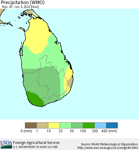 Sri Lanka Precipitation (WMO) Thematic Map For 5/29/2023 - 6/4/2023