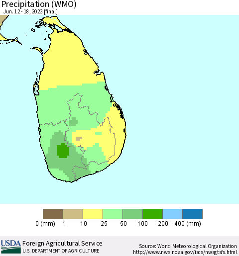 Sri Lanka Precipitation (WMO) Thematic Map For 6/12/2023 - 6/18/2023