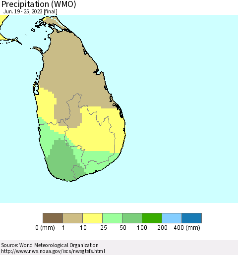 Sri Lanka Precipitation (WMO) Thematic Map For 6/19/2023 - 6/25/2023