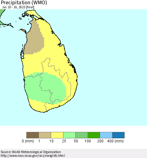 Sri Lanka Precipitation (WMO) Thematic Map For 7/10/2023 - 7/16/2023