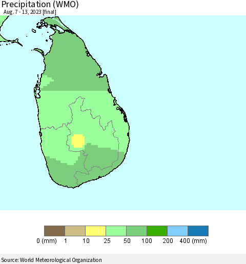 Sri Lanka Precipitation (WMO) Thematic Map For 8/7/2023 - 8/13/2023