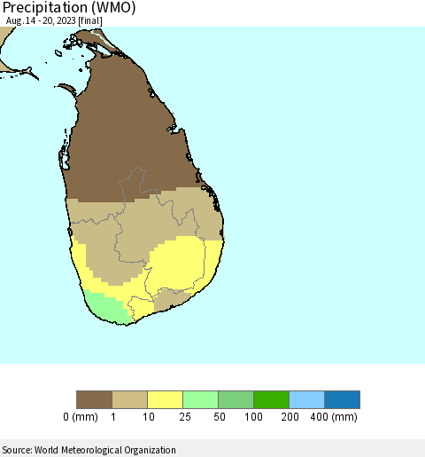 Sri Lanka Precipitation (WMO) Thematic Map For 8/14/2023 - 8/20/2023