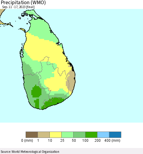 Sri Lanka Precipitation (WMO) Thematic Map For 9/11/2023 - 9/17/2023
