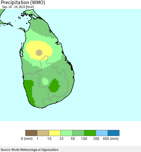 Sri Lanka Precipitation (WMO) Thematic Map For 9/18/2023 - 9/24/2023