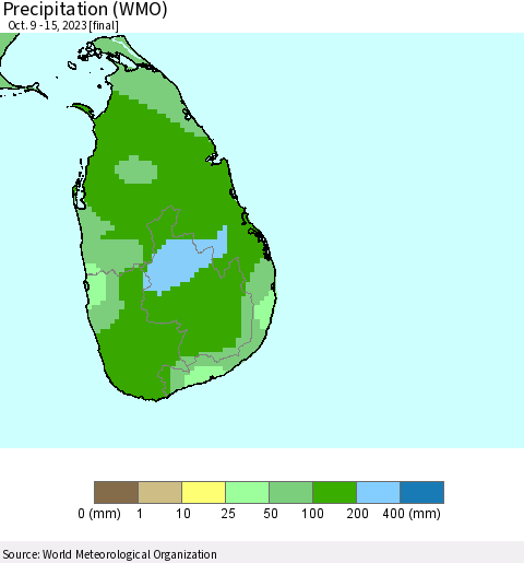 Sri Lanka Precipitation (WMO) Thematic Map For 10/9/2023 - 10/15/2023