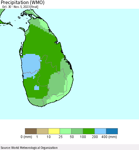Sri Lanka Precipitation (WMO) Thematic Map For 10/30/2023 - 11/5/2023