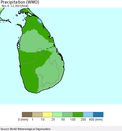 Sri Lanka Precipitation (WMO) Thematic Map For 11/6/2023 - 11/12/2023