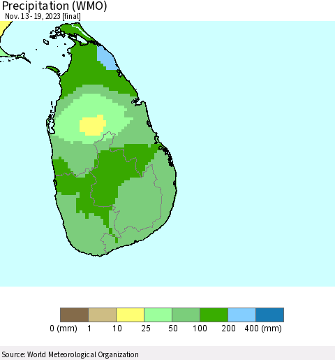 Sri Lanka Precipitation (WMO) Thematic Map For 11/13/2023 - 11/19/2023