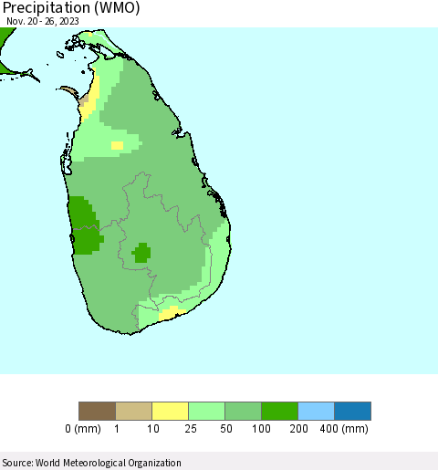 Sri Lanka Precipitation (WMO) Thematic Map For 11/20/2023 - 11/26/2023