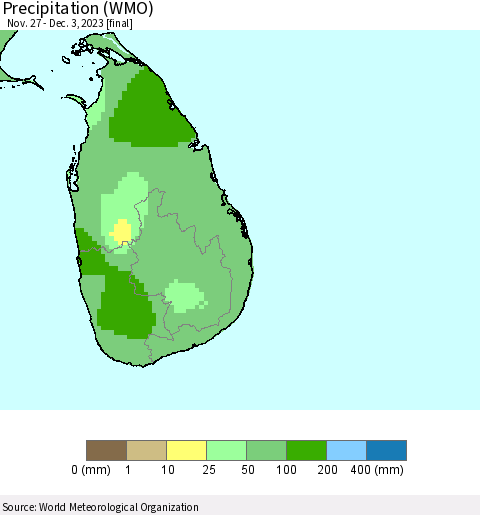 Sri Lanka Precipitation (WMO) Thematic Map For 11/27/2023 - 12/3/2023