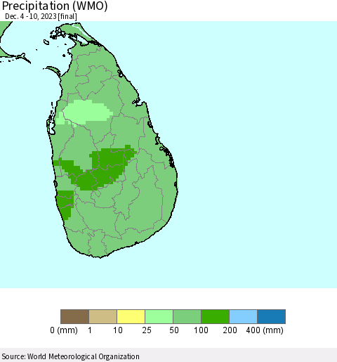 Sri Lanka Precipitation (WMO) Thematic Map For 12/4/2023 - 12/10/2023