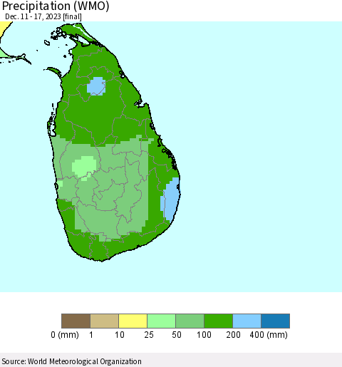 Sri Lanka Precipitation (WMO) Thematic Map For 12/11/2023 - 12/17/2023