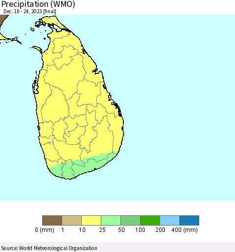 Sri Lanka Precipitation (WMO) Thematic Map For 12/18/2023 - 12/24/2023