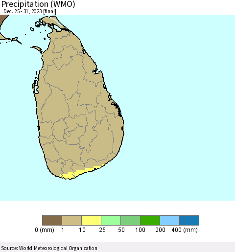 Sri Lanka Precipitation (WMO) Thematic Map For 12/25/2023 - 12/31/2023