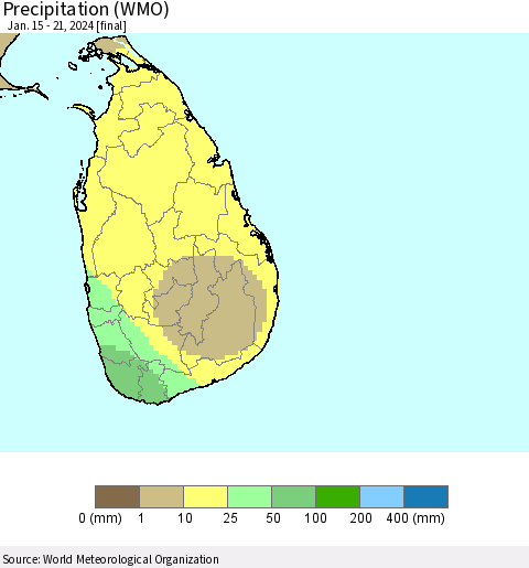 Sri Lanka Precipitation (WMO) Thematic Map For 1/15/2024 - 1/21/2024