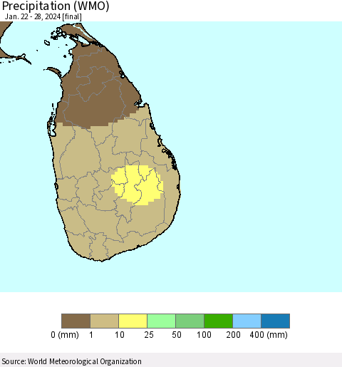 Sri Lanka Precipitation (WMO) Thematic Map For 1/22/2024 - 1/28/2024