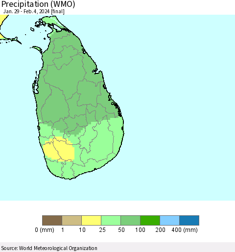 Sri Lanka Precipitation (WMO) Thematic Map For 1/29/2024 - 2/4/2024