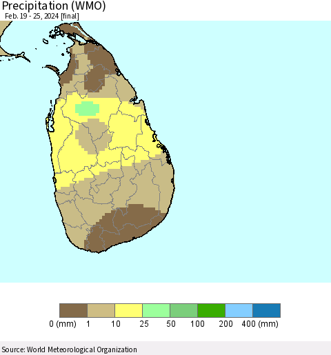 Sri Lanka Precipitation (WMO) Thematic Map For 2/19/2024 - 2/25/2024