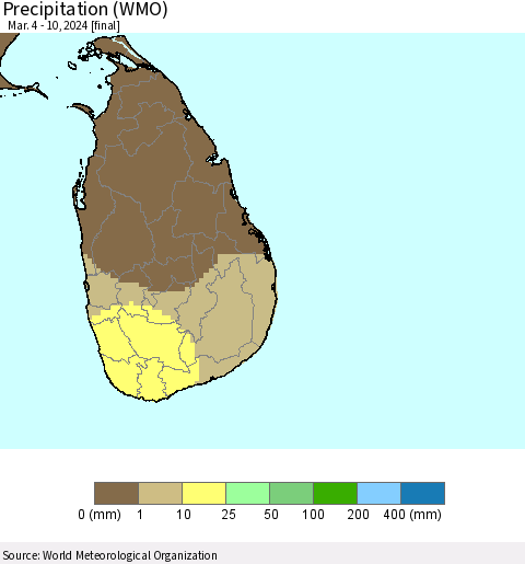 Sri Lanka Precipitation (WMO) Thematic Map For 3/4/2024 - 3/10/2024