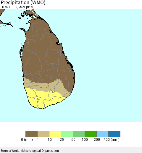 Sri Lanka Precipitation (WMO) Thematic Map For 3/11/2024 - 3/17/2024