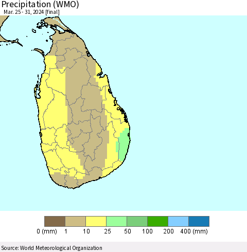 Sri Lanka Precipitation (WMO) Thematic Map For 3/25/2024 - 3/31/2024