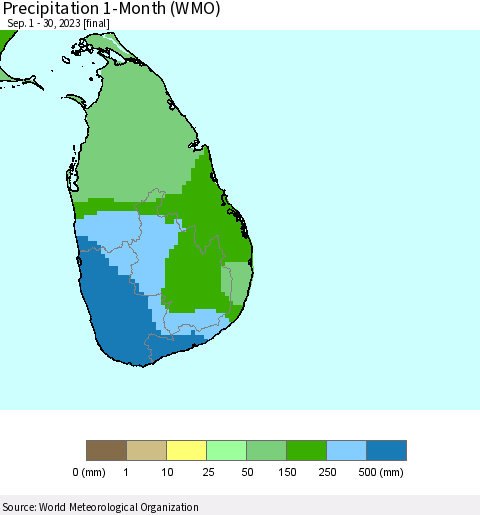 Sri Lanka Precipitation 1-Month (WMO) Thematic Map For 9/1/2023 - 9/30/2023