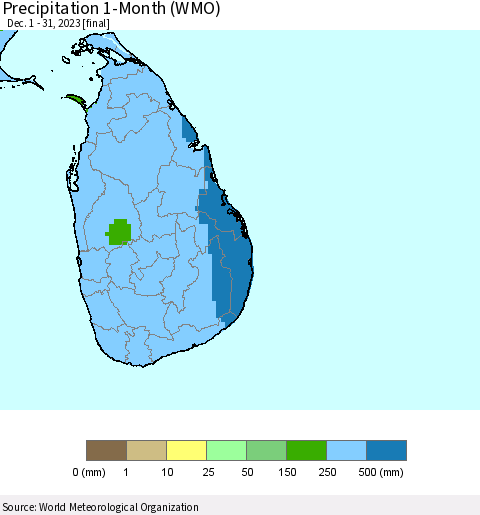 Sri Lanka Precipitation 1-Month (WMO) Thematic Map For 12/1/2023 - 12/31/2023