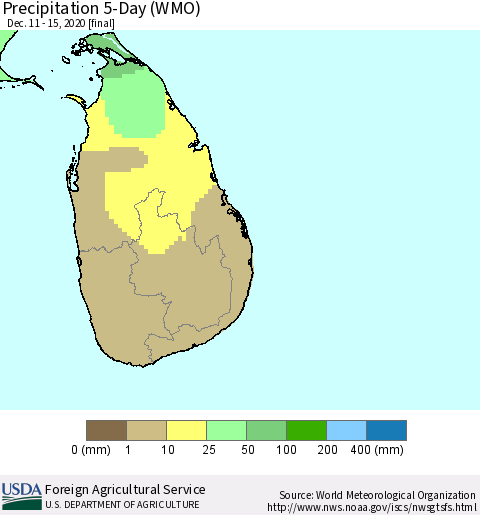 Sri Lanka Precipitation 5-Day (WMO) Thematic Map For 12/11/2020 - 12/15/2020