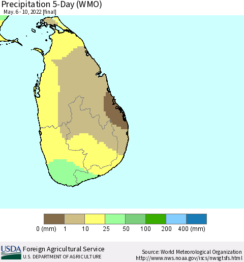 Sri Lanka Precipitation 5-Day (WMO) Thematic Map For 5/6/2022 - 5/10/2022