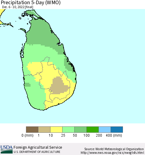 Sri Lanka Precipitation 5-Day (WMO) Thematic Map For 12/6/2022 - 12/10/2022