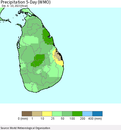 Sri Lanka Precipitation 5-Day (WMO) Thematic Map For 12/6/2023 - 12/10/2023