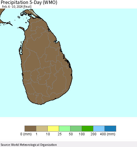 Sri Lanka Precipitation 5-Day (WMO) Thematic Map For 2/6/2024 - 2/10/2024