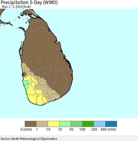 Sri Lanka Precipitation 5-Day (WMO) Thematic Map For 5/1/2024 - 5/5/2024
