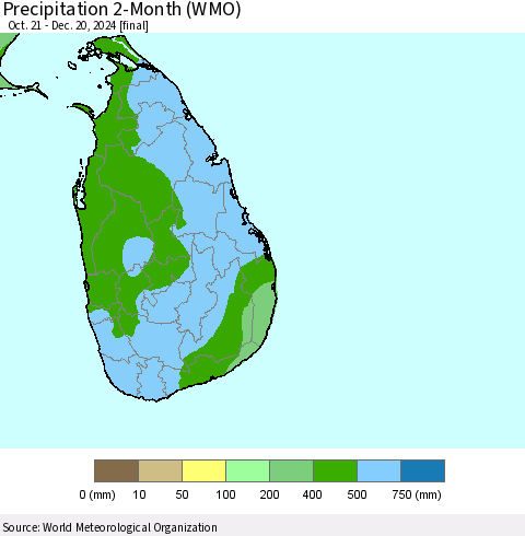 Sri Lanka Precipitation 2-Month (WMO) Thematic Map For 10/21/2024 - 12/20/2024