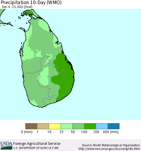 Sri Lanka Precipitation 10-Day (WMO) Thematic Map For 12/6/2021 - 12/15/2021