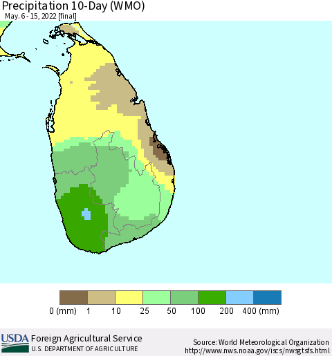 Sri Lanka Precipitation 10-Day (WMO) Thematic Map For 5/6/2022 - 5/15/2022