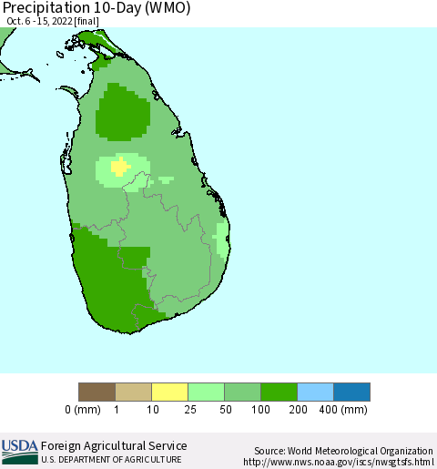 Sri Lanka Precipitation 10-Day (WMO) Thematic Map For 10/6/2022 - 10/15/2022